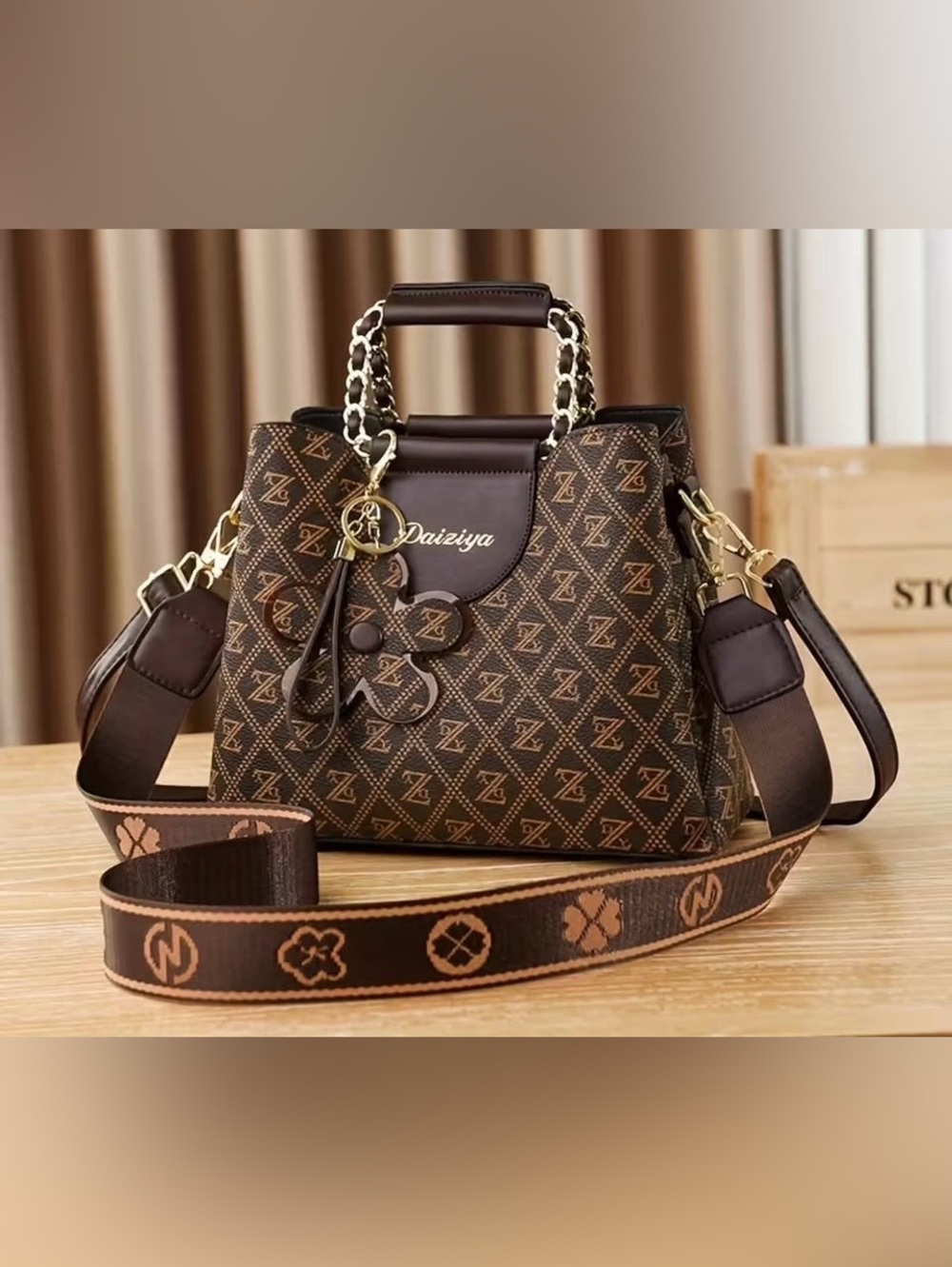 Brown Monogram Satchel, Chain Handles, Guitar Strap, Standard Strap & Bag Charm - Picture 2 of 10